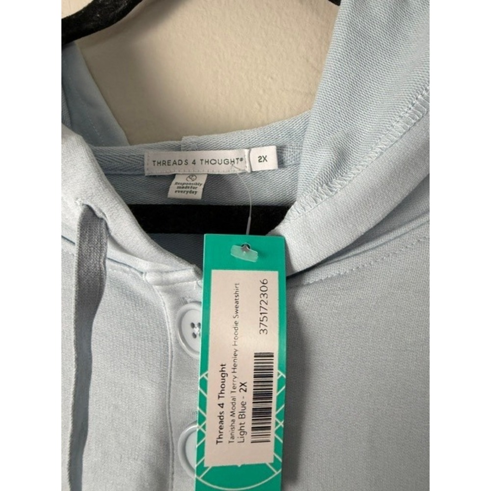 Threads 4 Thought Tanisha Modal Terry Henley Hoodie Sweatshirt Light Blue 2X NEW - Picture 3 of 3